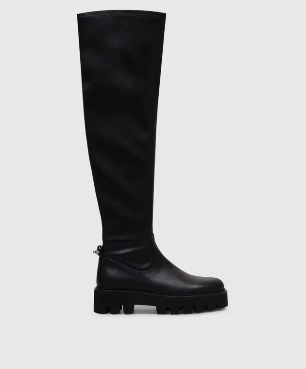 Babe Pay Pls Stivali in pelle nera con elementi in metallo 61615528078011