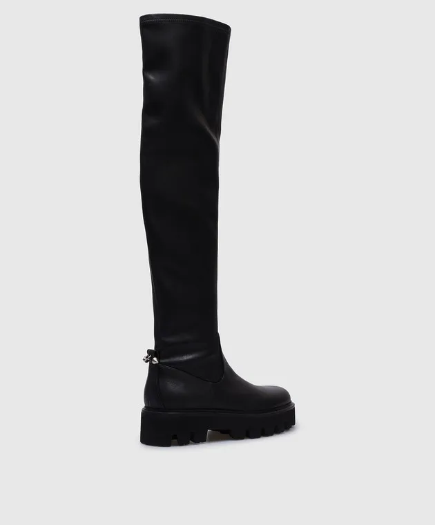 Babe Pay Pls Stivali in pelle nera con elementi in metallo 61615528078011