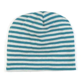 Cappello Baby Grigio E Verde Petrolio A Righe
