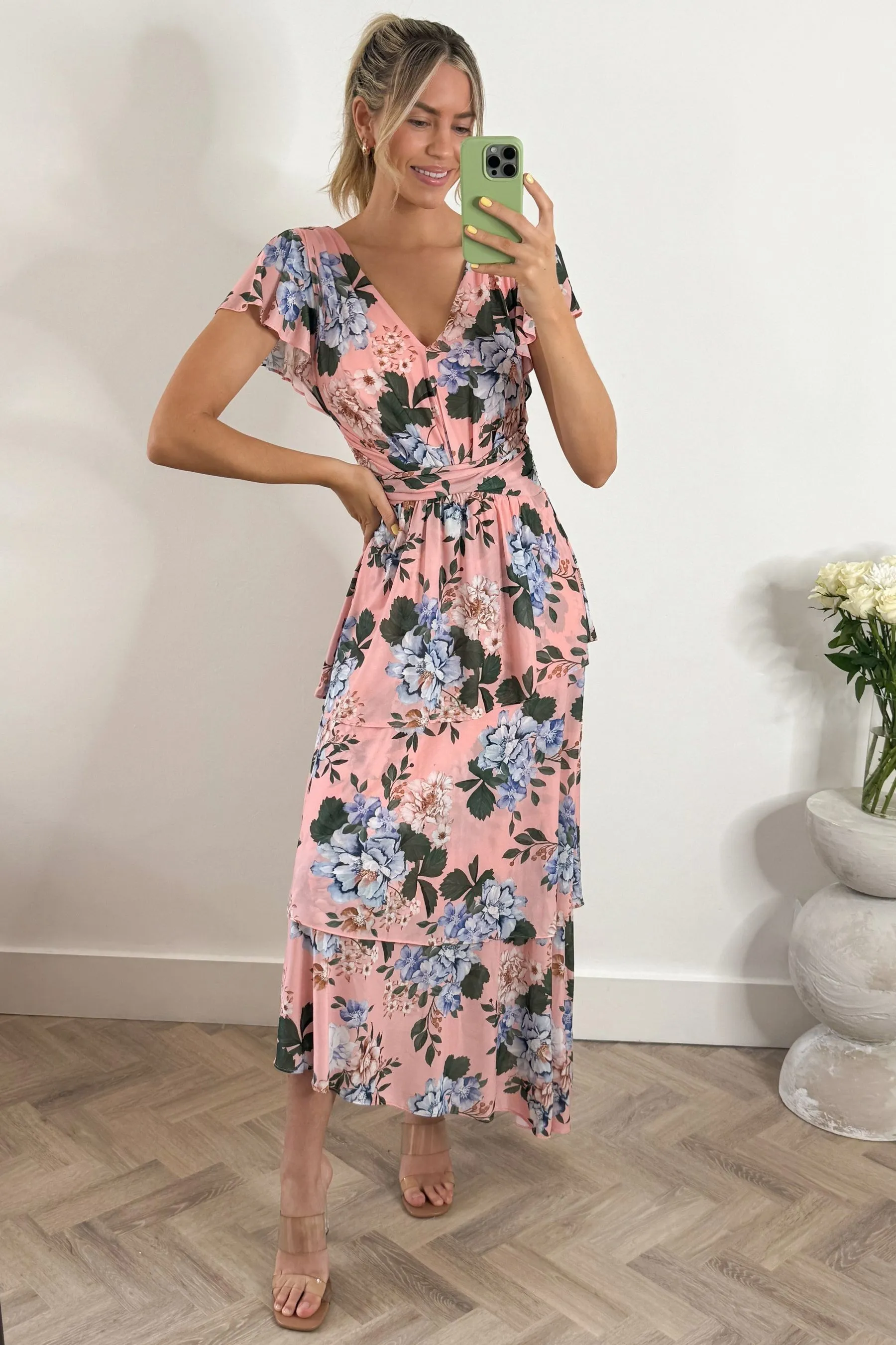 Jolie Moi Floreale - Abito maxi con Ruches e fondo a balze