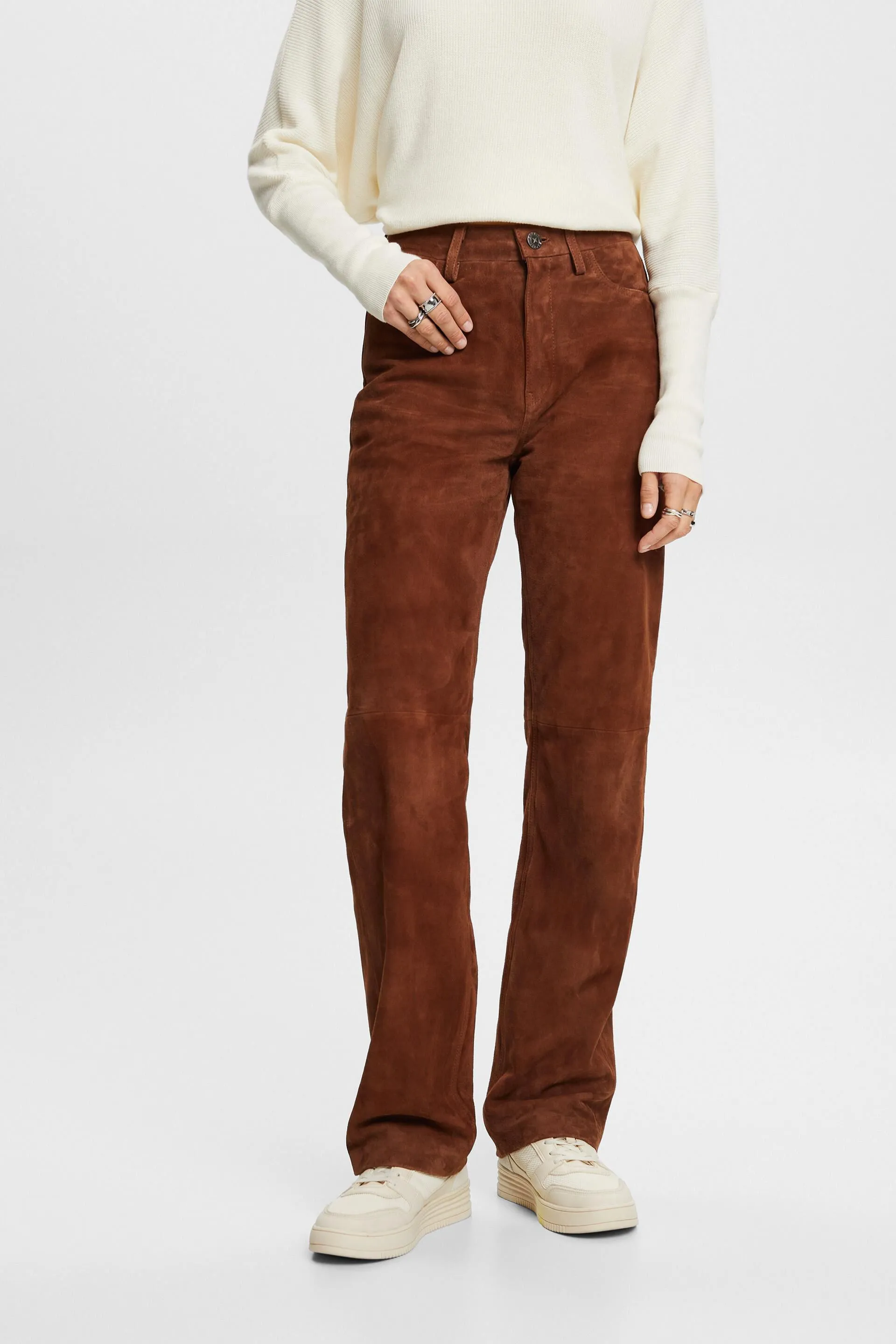 Pantaloni a gamba dritta in pelle scamosciata