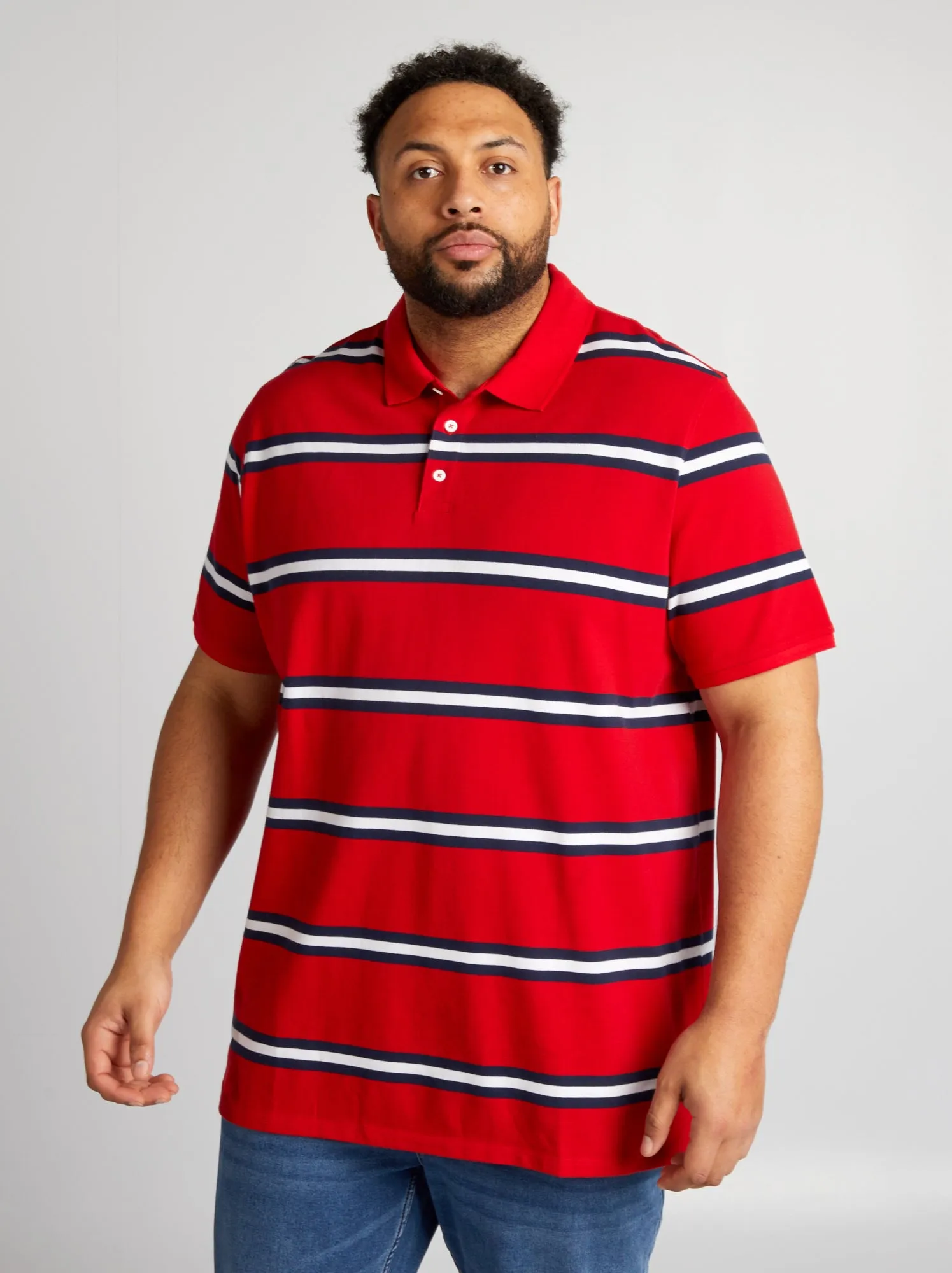 Polo in cotone a righe - rosso