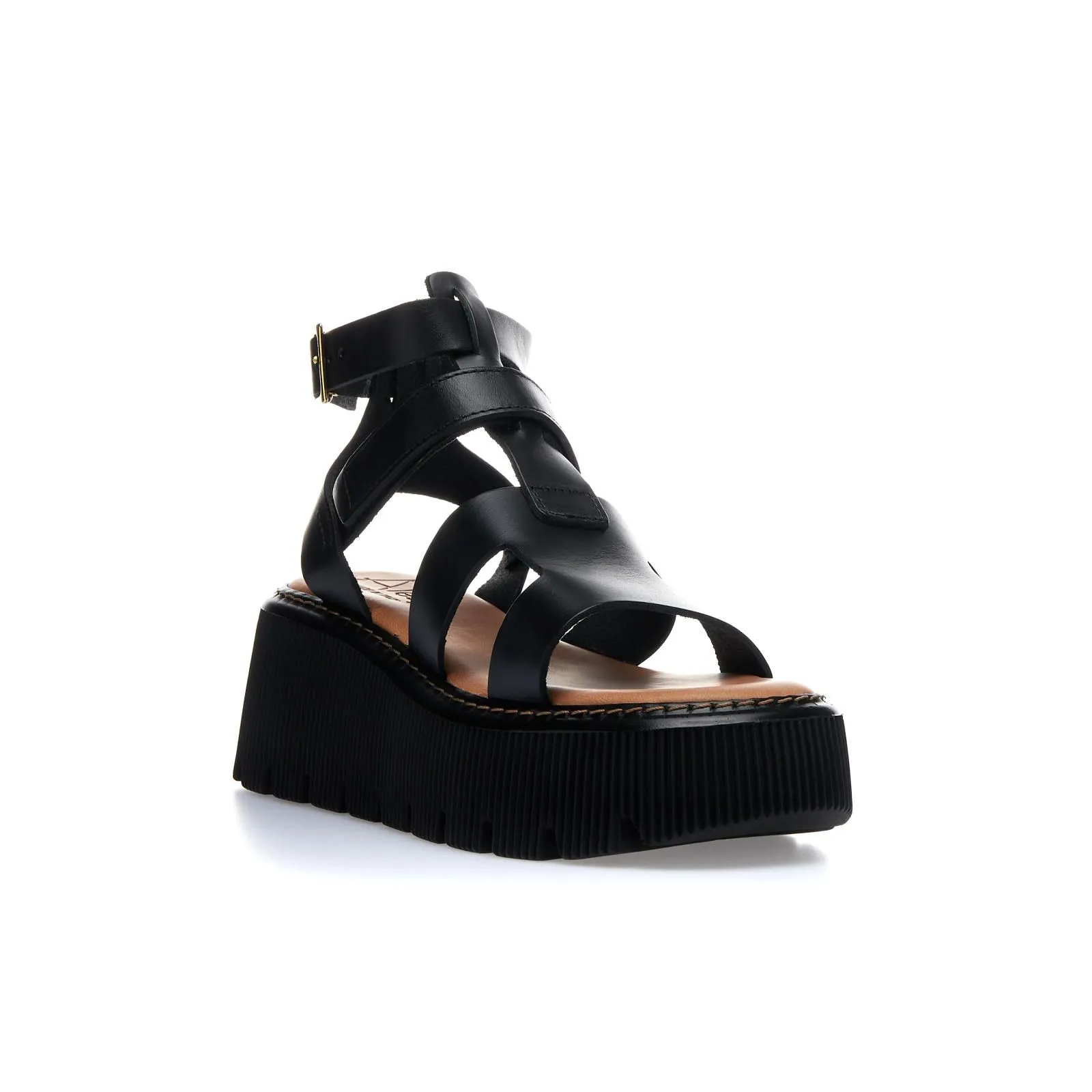 Sandali platform neri in pelle con fibbia