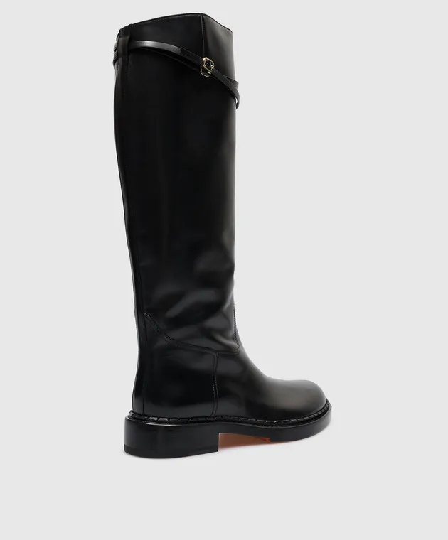 Santoni Stivali in pelle nera con cinturini WSAL70569BJ2TLGA