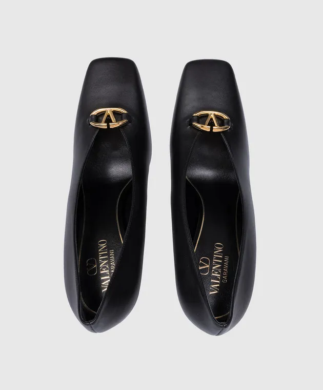 Valentino Scarpe da barca in pelle nera con logo VLogo 5W2S0JT5EEY