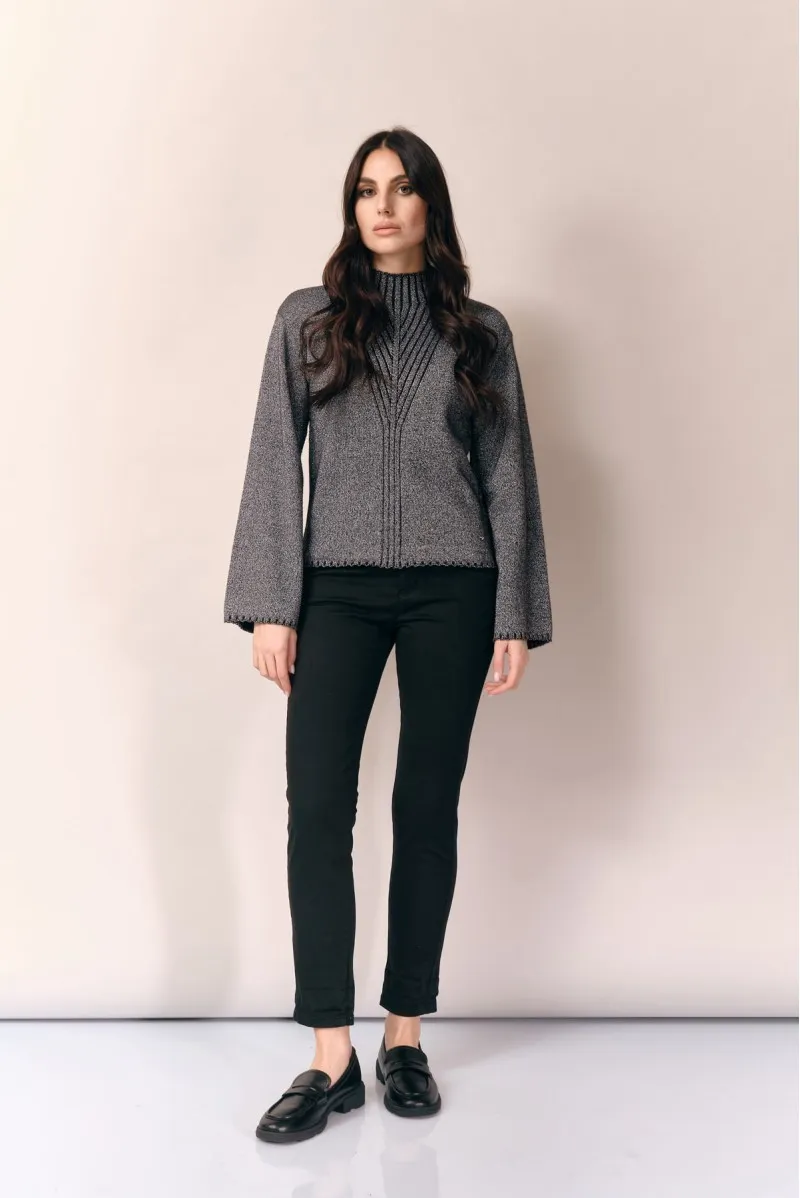 WHITE WISE MAGLIA A COLLO ALTO CON COSTE LUREX - WW19144 